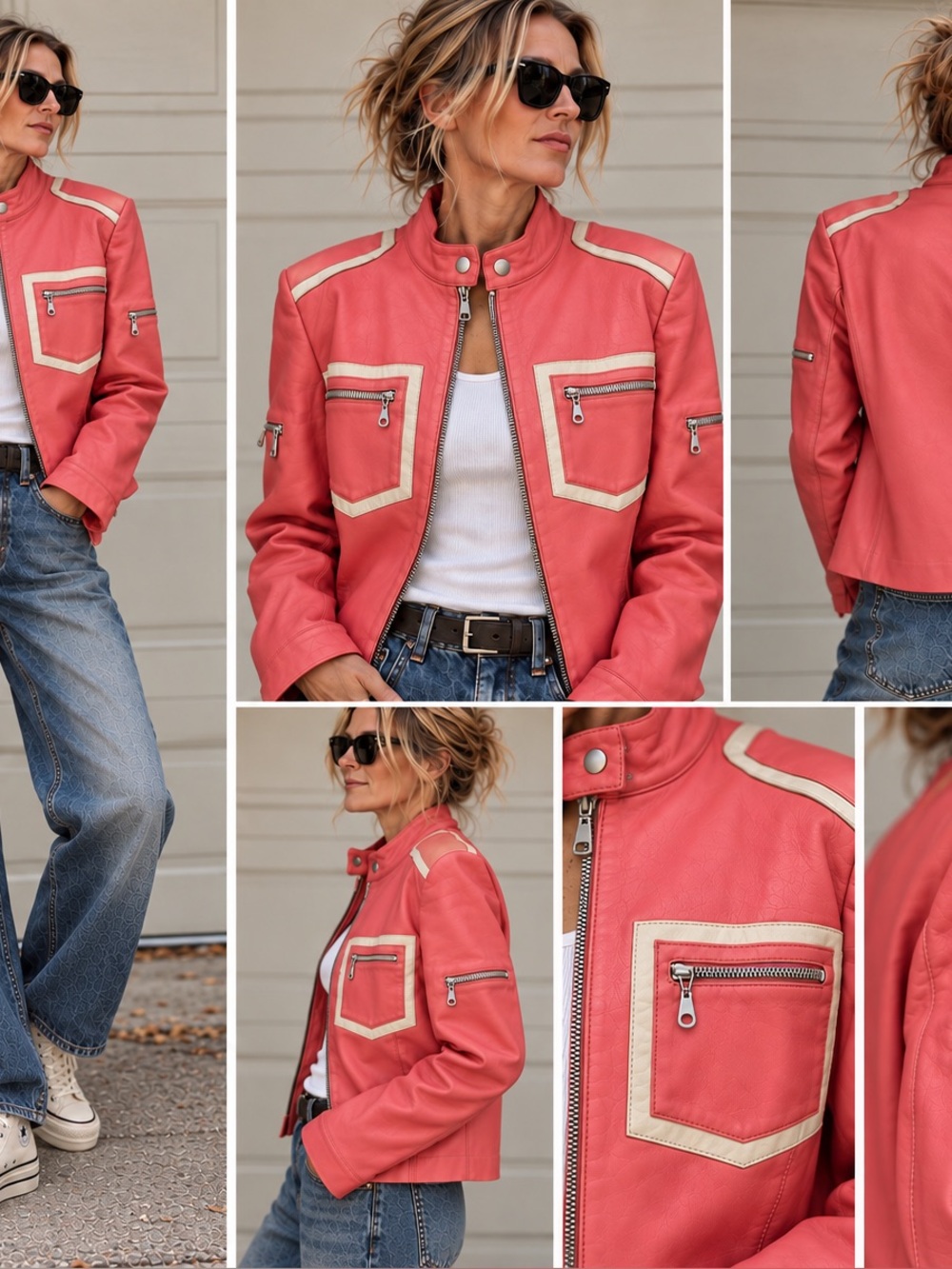 Vintage Pamela McCoy Pink Leather Jacket size Large